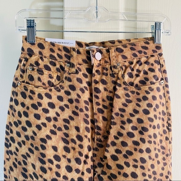 NEW WE WORE WHAT Stiletto High Waist Split Hem Leopard Skinny Jeans In brown - Picture 10 of 10